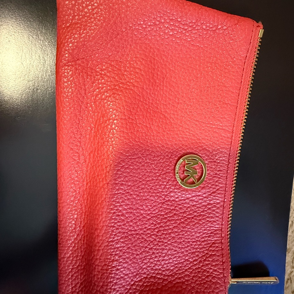 Michael Kors Red and Gold Zip Pouch